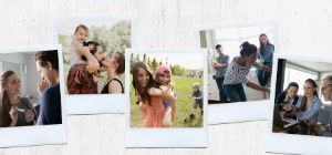 Sammlung von Sorfortbildaufnahmen von glücklichen Familien.
