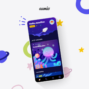 Es wird der Startbildschirm in der Aumio App gezeigt.